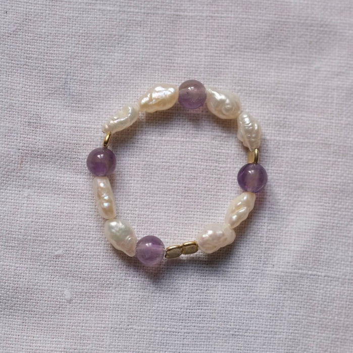 Anello perle di fiume e ametista | Giraluna